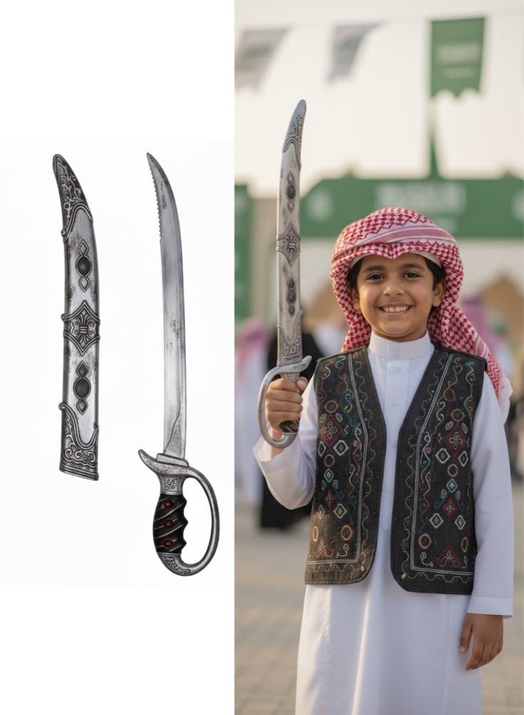 بريميم سيف دعائي للأطفال بمناسبة يوم تأسيس المملكة العربية السعودية - سيف لعبة مزخرف على الطراز التقليدي للاحتفالات الثقافية والفعاليات المدرسية - Image 1